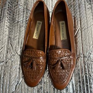 Etienne Aigner Cognac Brown Woven Tassel Loafers